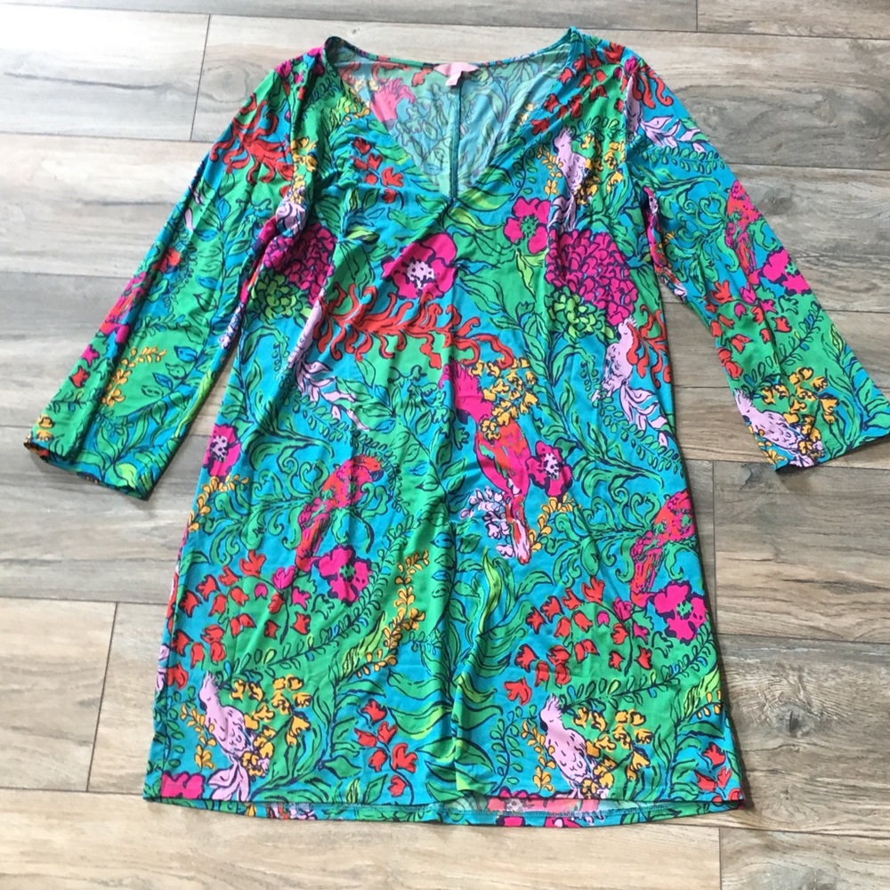 Lilly Pulitzer 3/4 sleeve dress with parrots